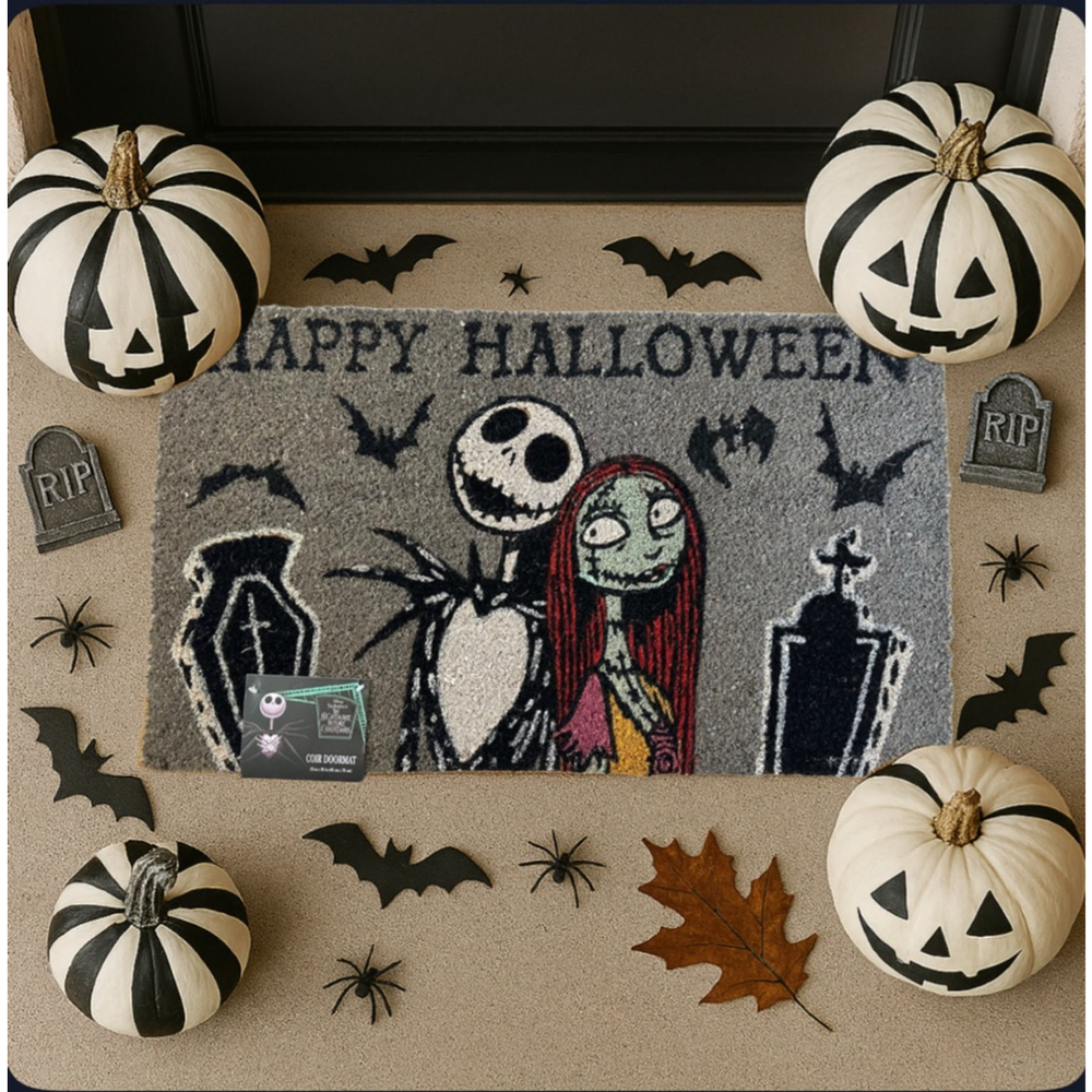 Disney Nightmare Before Christmas Jack & Sally Happy Halloween Coir Doormat Grey